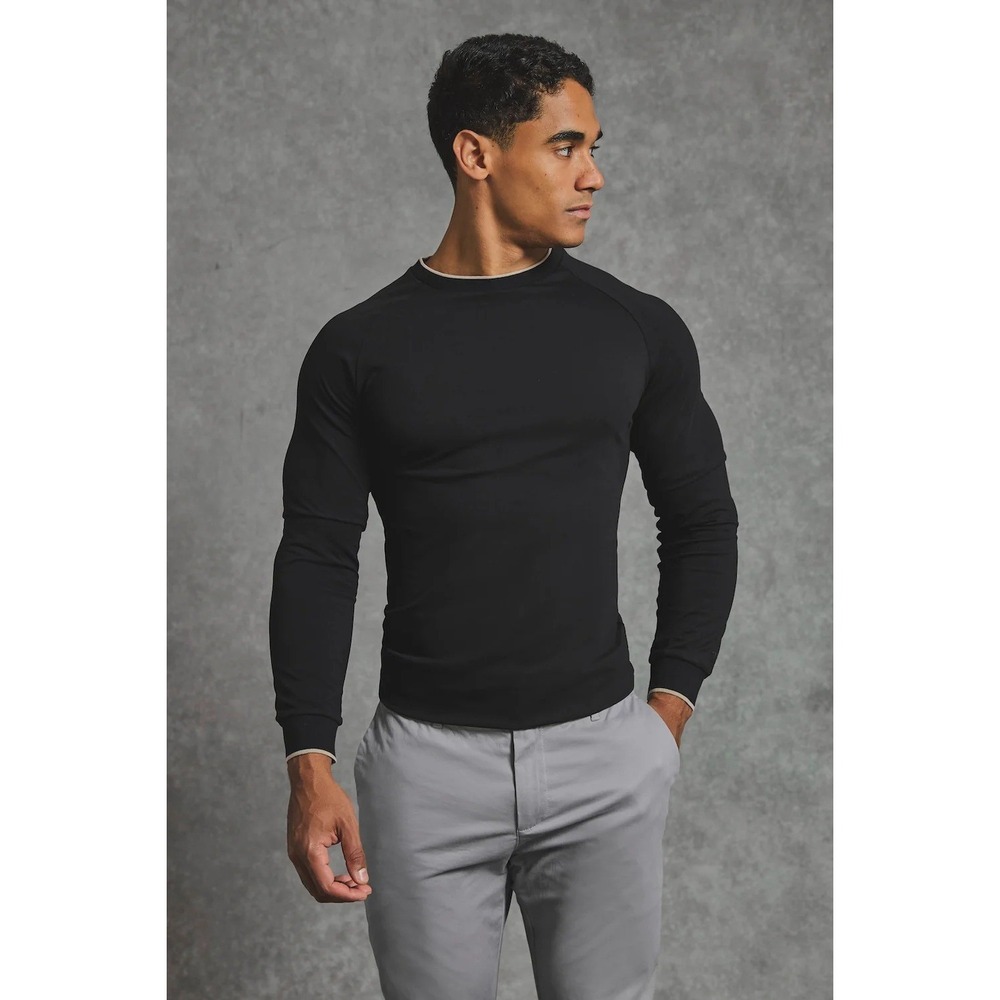Tailored Athlete Tipped T-Shirt LS Black Long Sleeve Mens Large Raglan Tee